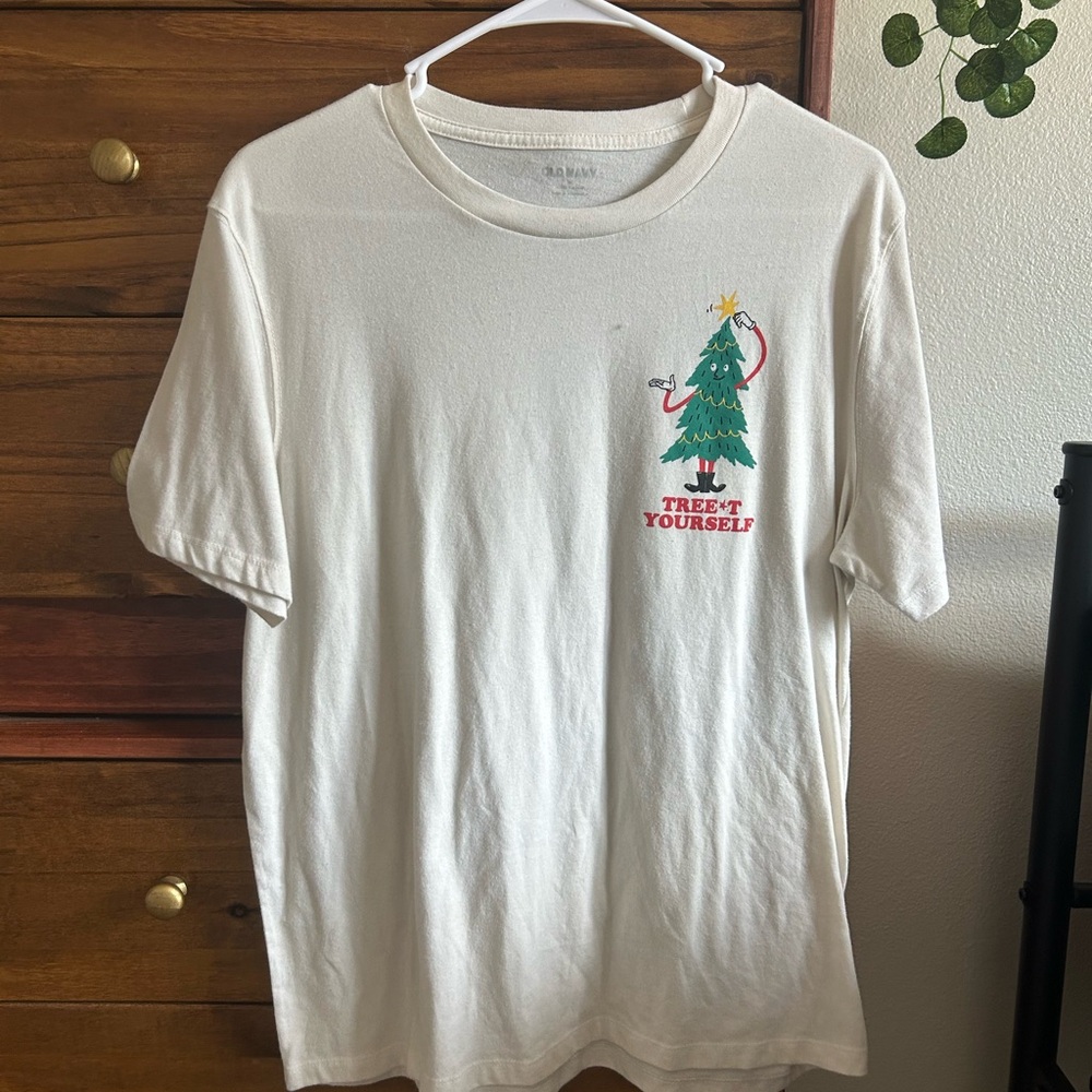 White Men's Shirt with Tree Graphic